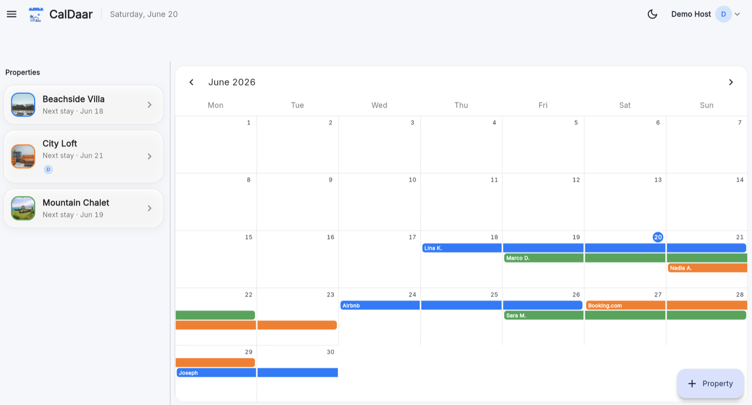 CalDaar calendar on the web app